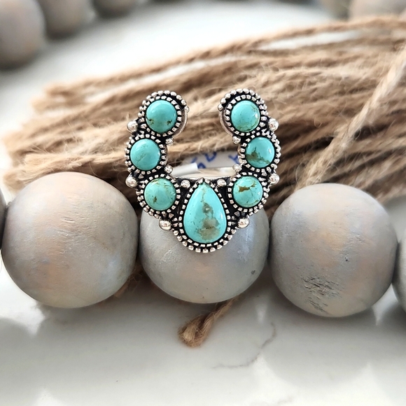 Sharli's Closet Jewelry - NEW Genuine Sterling Silver Squash Blossom Turquoise Ring